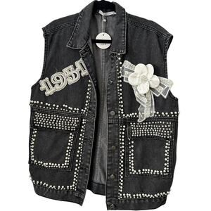 Pastel - 1951 Embellished Denim Vest (Dark Grey) - M